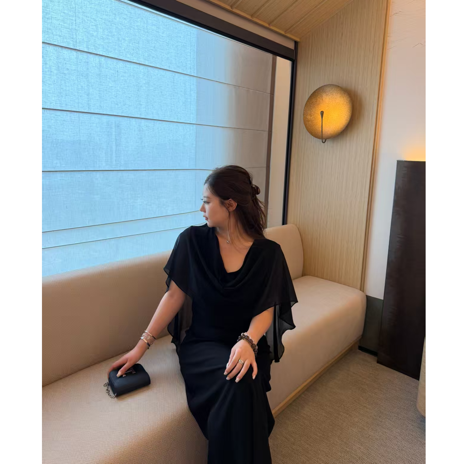琪琪怪怪大码女装【松弛夜宴】法式荡领披肩假两件连衣裙260094