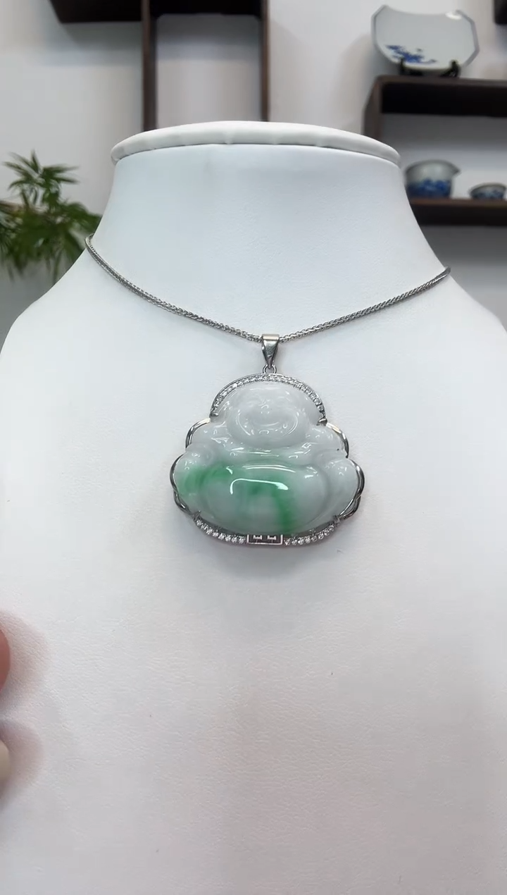 吊坠(赠链)银S925镶嵌翡翠佛公