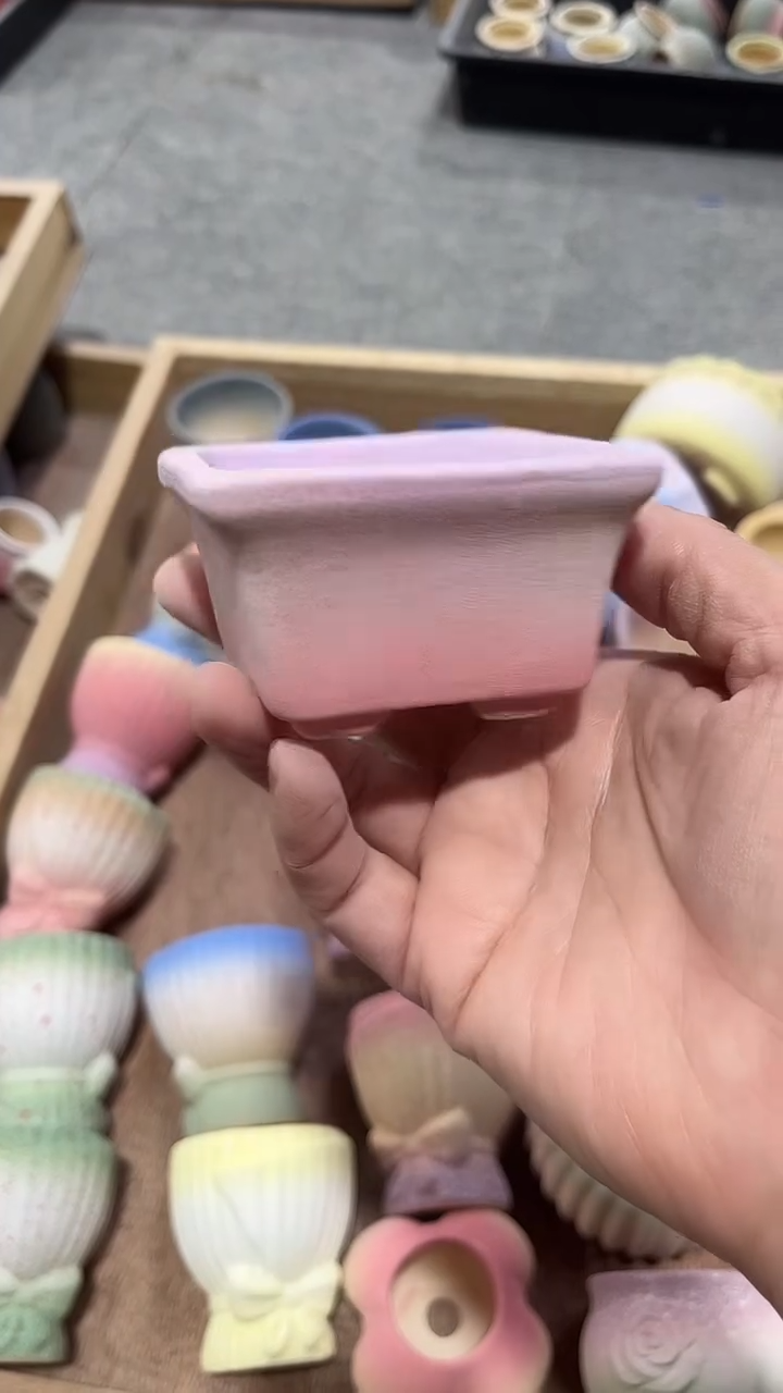 麦饭石粗陶多肉花盆6*4