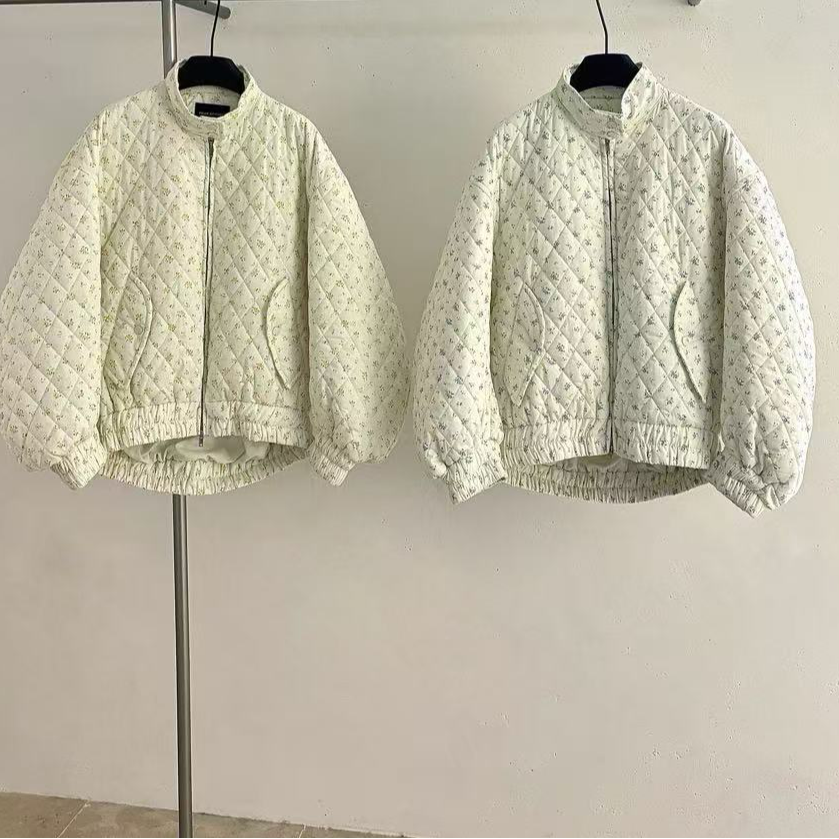 复古碎花廓形龟背棉服#V7838