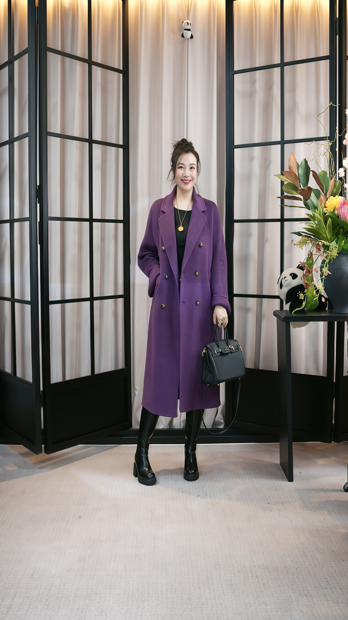 （101801）女士毛呢外套长款法式秋冬呢子休闲风冬季大衣