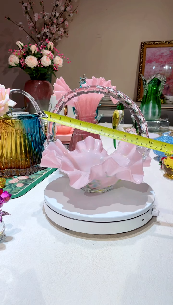 【闪购商品】琉璃手工艺品   粉色彩绘折纸花边提篮