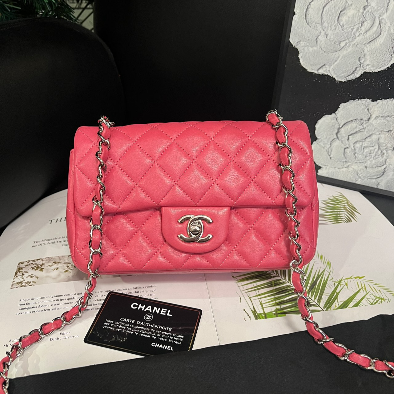 95新 Chanel/香奈儿 珊瑚粉cf大mini斜挎包标卡齐全29开20年B1519