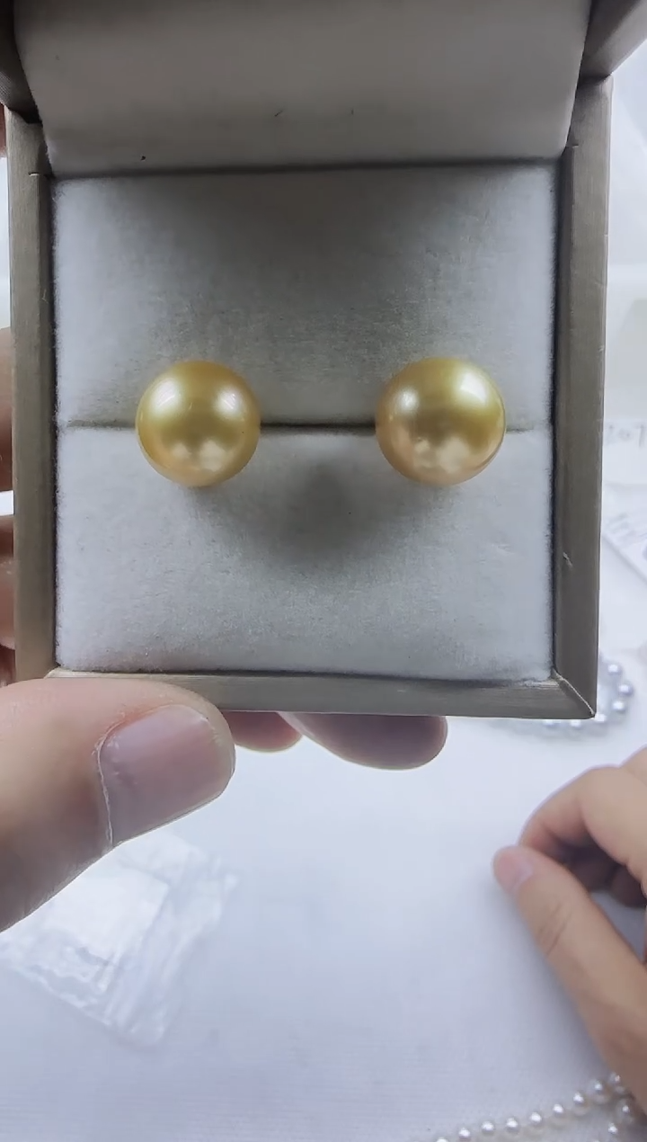 【闪购商品】海水珍珠耳饰银S925镶嵌海水珍珠耳钉12-13mm