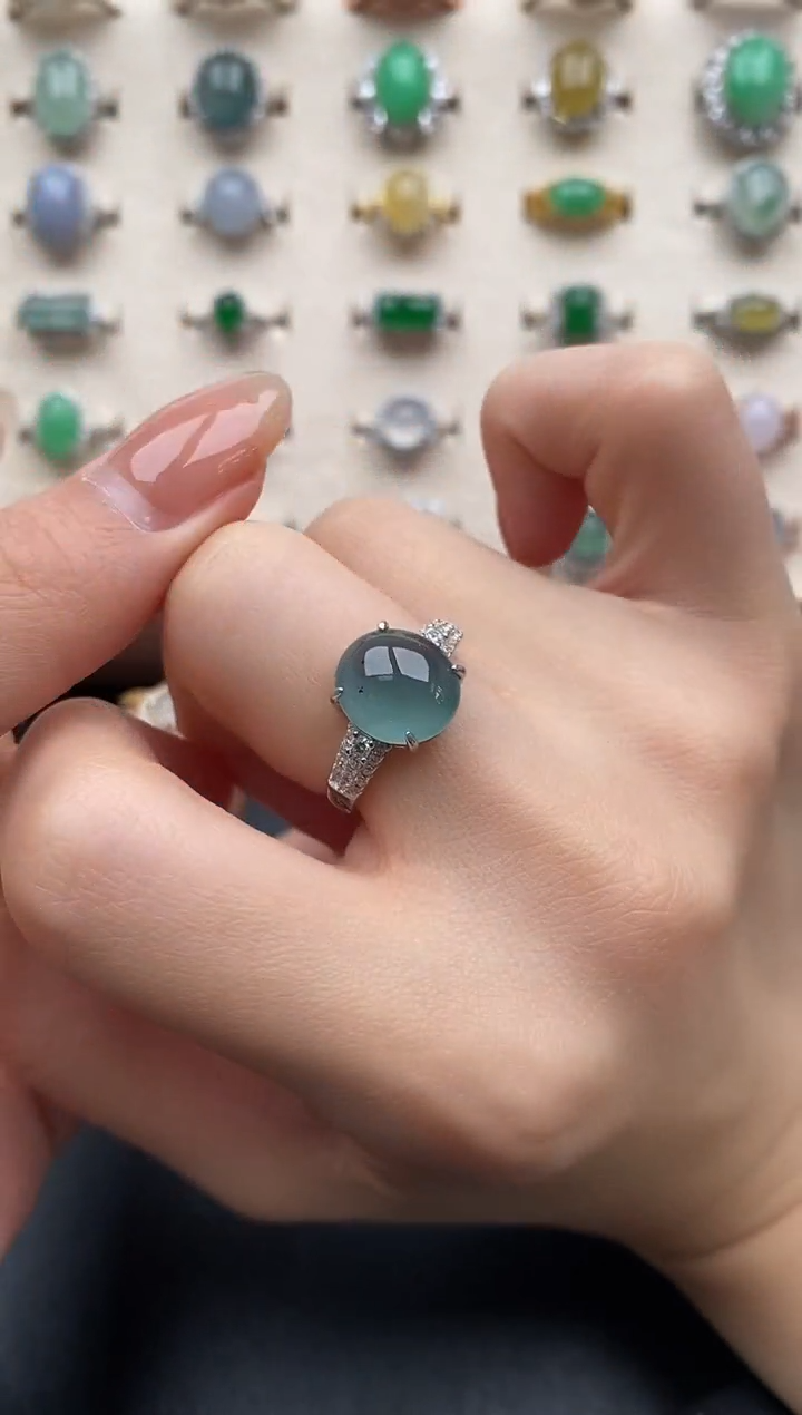 银S925镶嵌戒指翡翠一物一证一礼盒