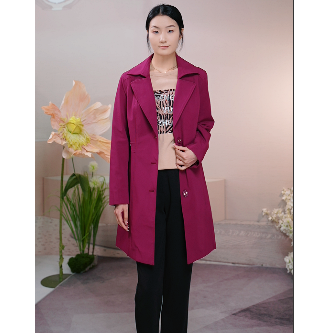 Shengyuzhu/声雨竹常规中长款纯色西装领气质女装外套极简风紫色