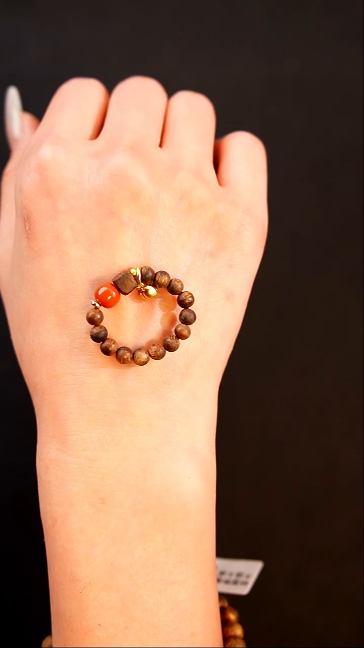 沉香手串莺歌绿棋楠4mm圆珠戒指设计款