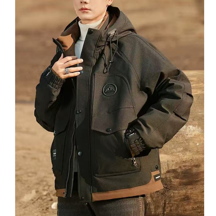 6732潮流复古户外防寒冲锋衣工装连帽羽绒服