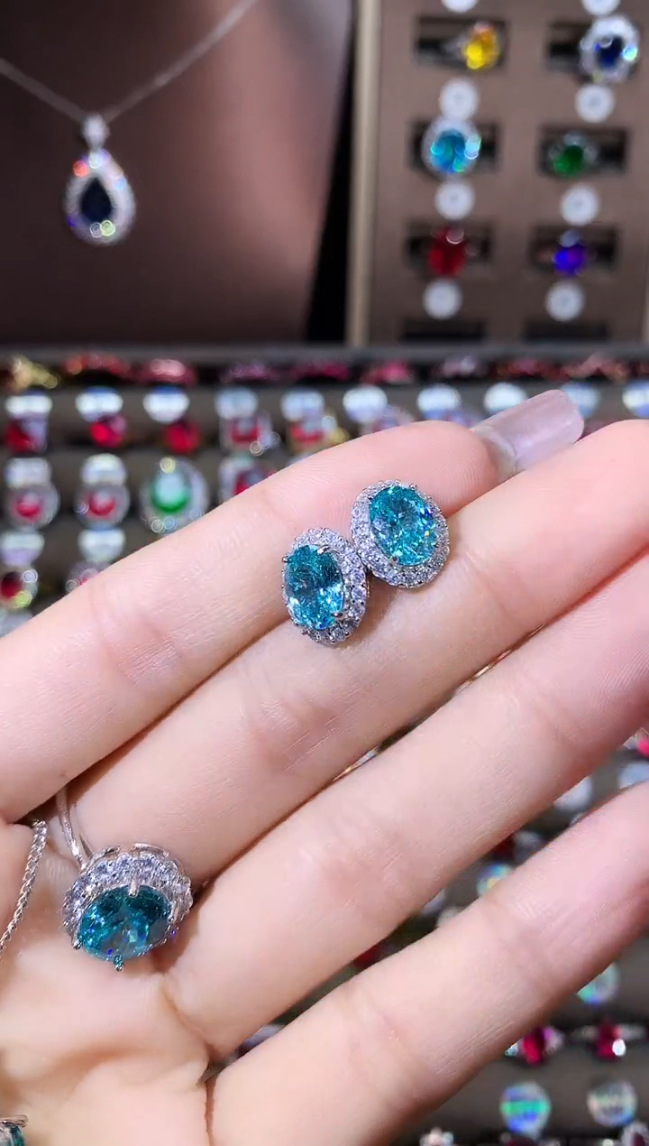 银S925镶嵌耳饰碧玺68银色