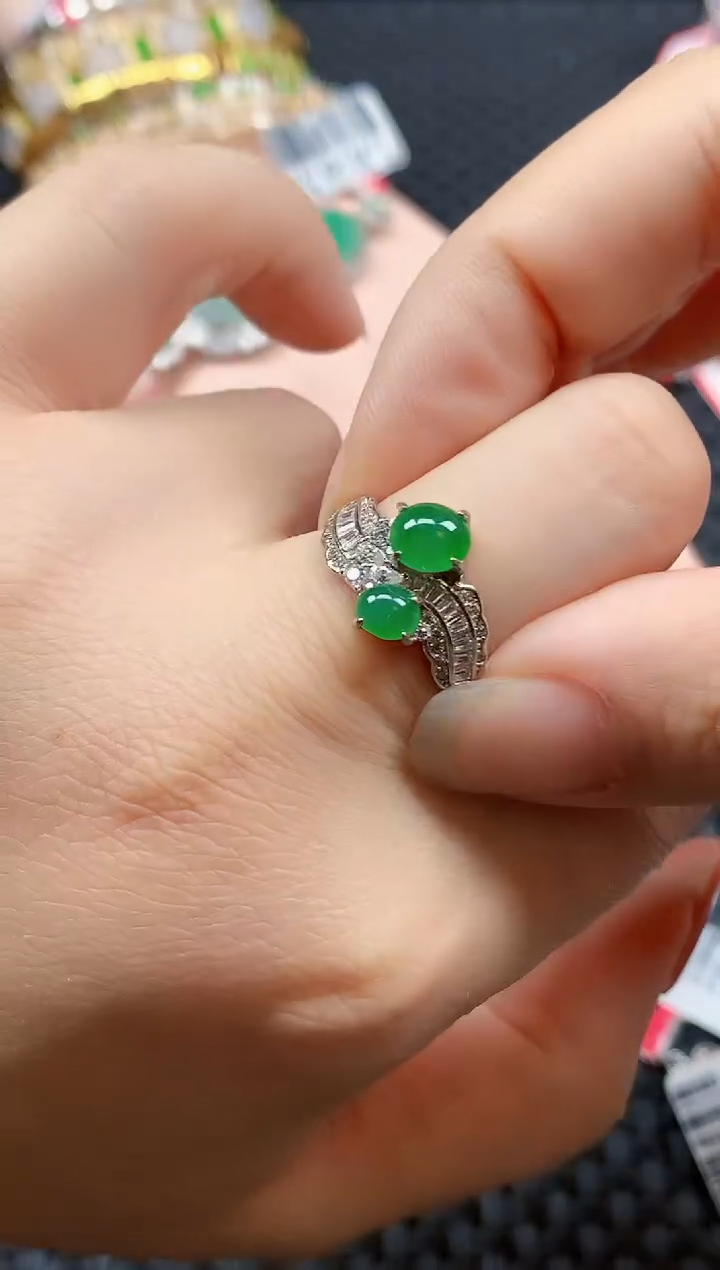 银S925镶嵌戒指翡翠天然A货缅甸翡翠