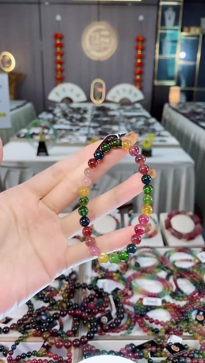 老矿碧玺色标彩虹透体单圈手串6mm+未镶嵌碧玺dan多样性发货一条