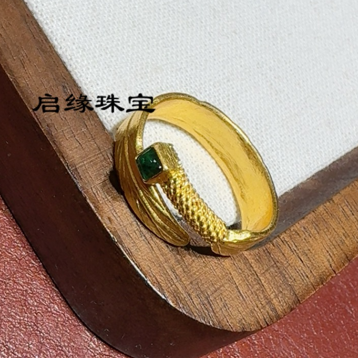 足金錾刻一羽高升戒指