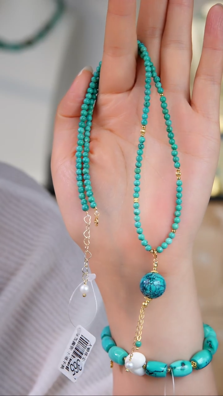 银S925镀金镶嵌绿松石项链多样性发货