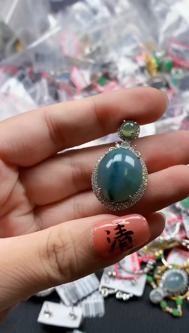 银S925镶嵌戒指翡翠天然A货缅甸翡翠