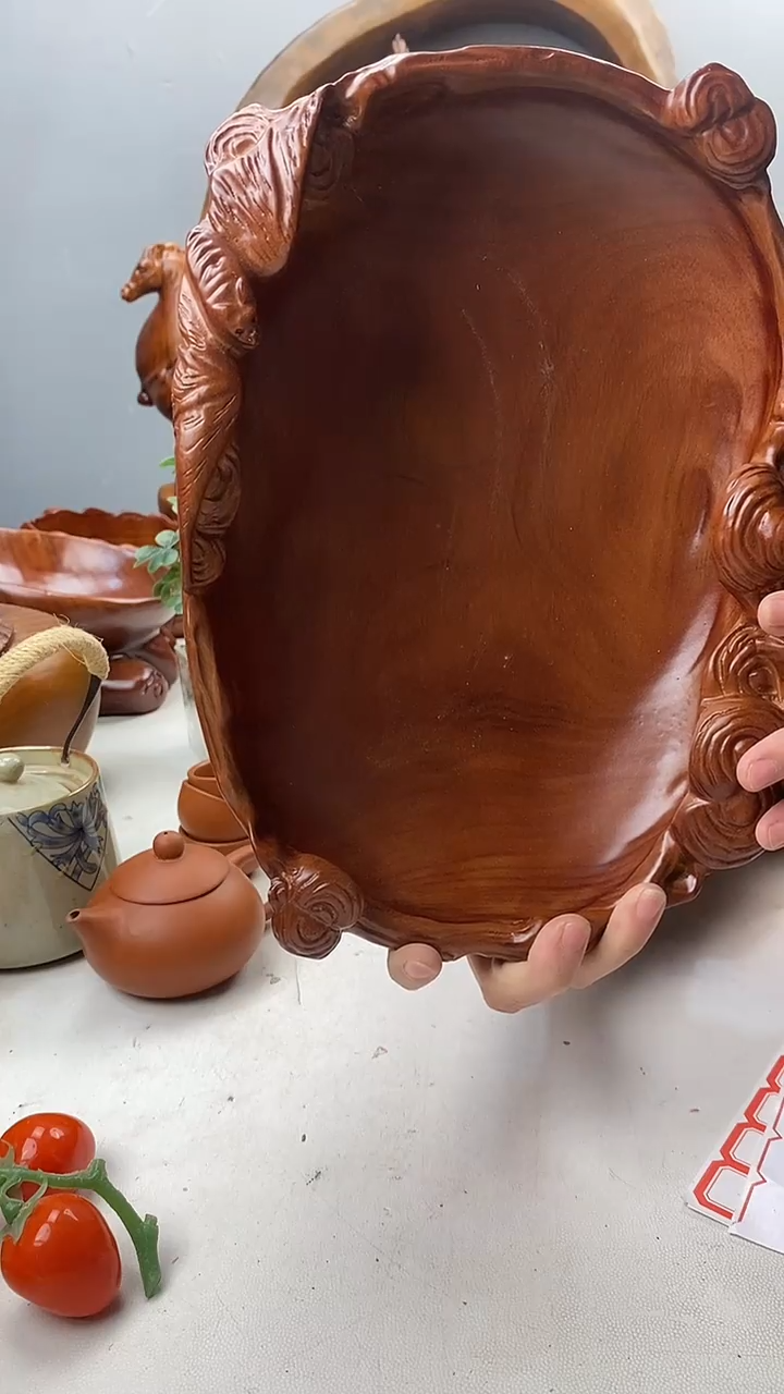 香樟木观***月A19精品福临门果盆/尺寸28*21*8