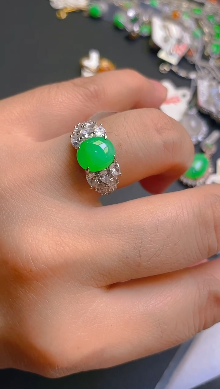 【闪购商品】翡翠耳饰银S925镶嵌天然A货翡翠1