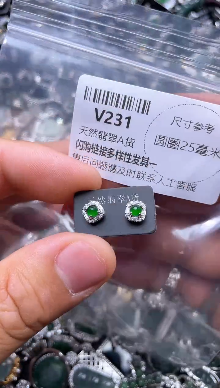 【闪购商品】翡翠颈饰未镶嵌V231耳钉