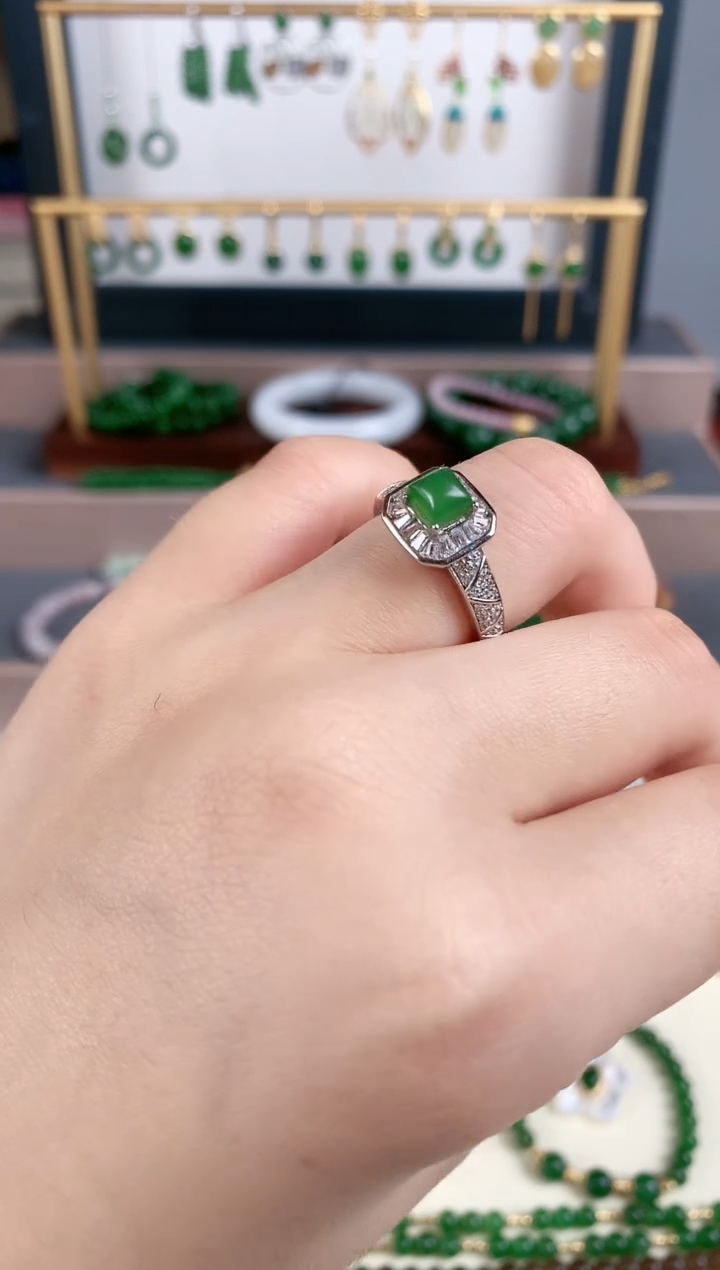 银S925镶嵌戒指和田玉1