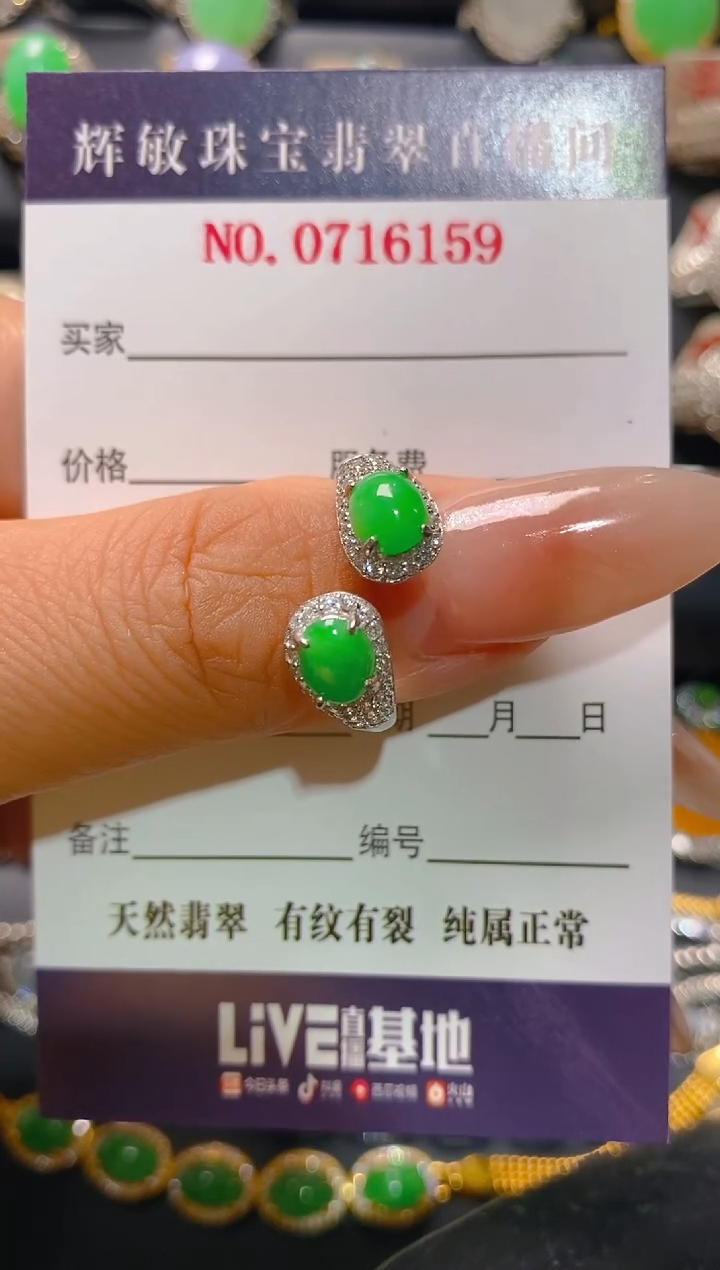 【闪购商品】翡翠耳饰银S925镶嵌天然A货翡翠1