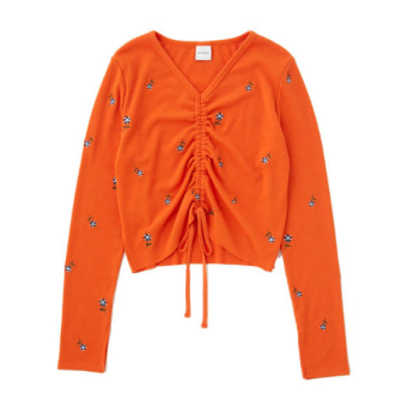 MOUSSY 春季短款修身抽绳褶皱设计针织衫女028GAL90-5100