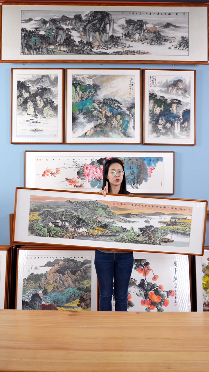 【闪购商品】国画张现军《山水相依》手绘带框162*47