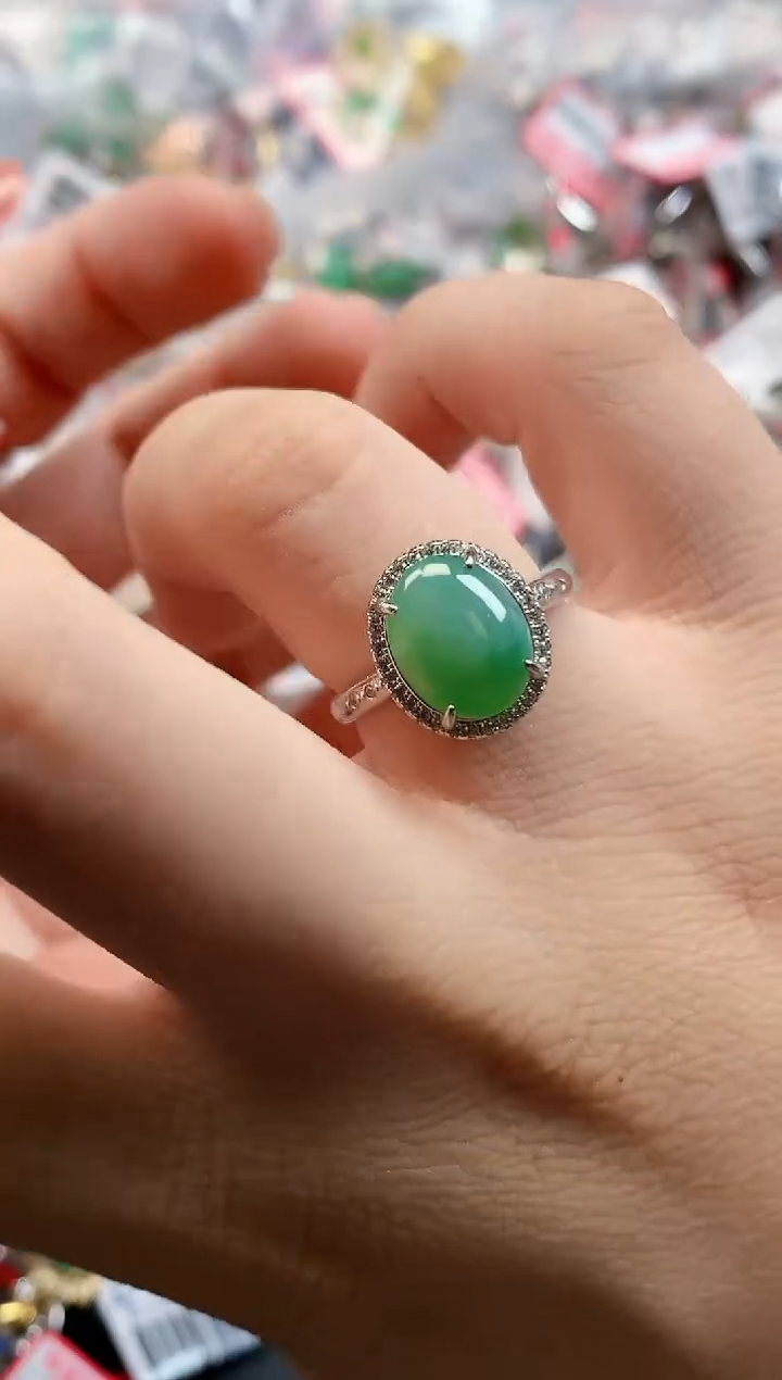 银S925镶嵌戒指翡翠天然A货缅甸翡翠
