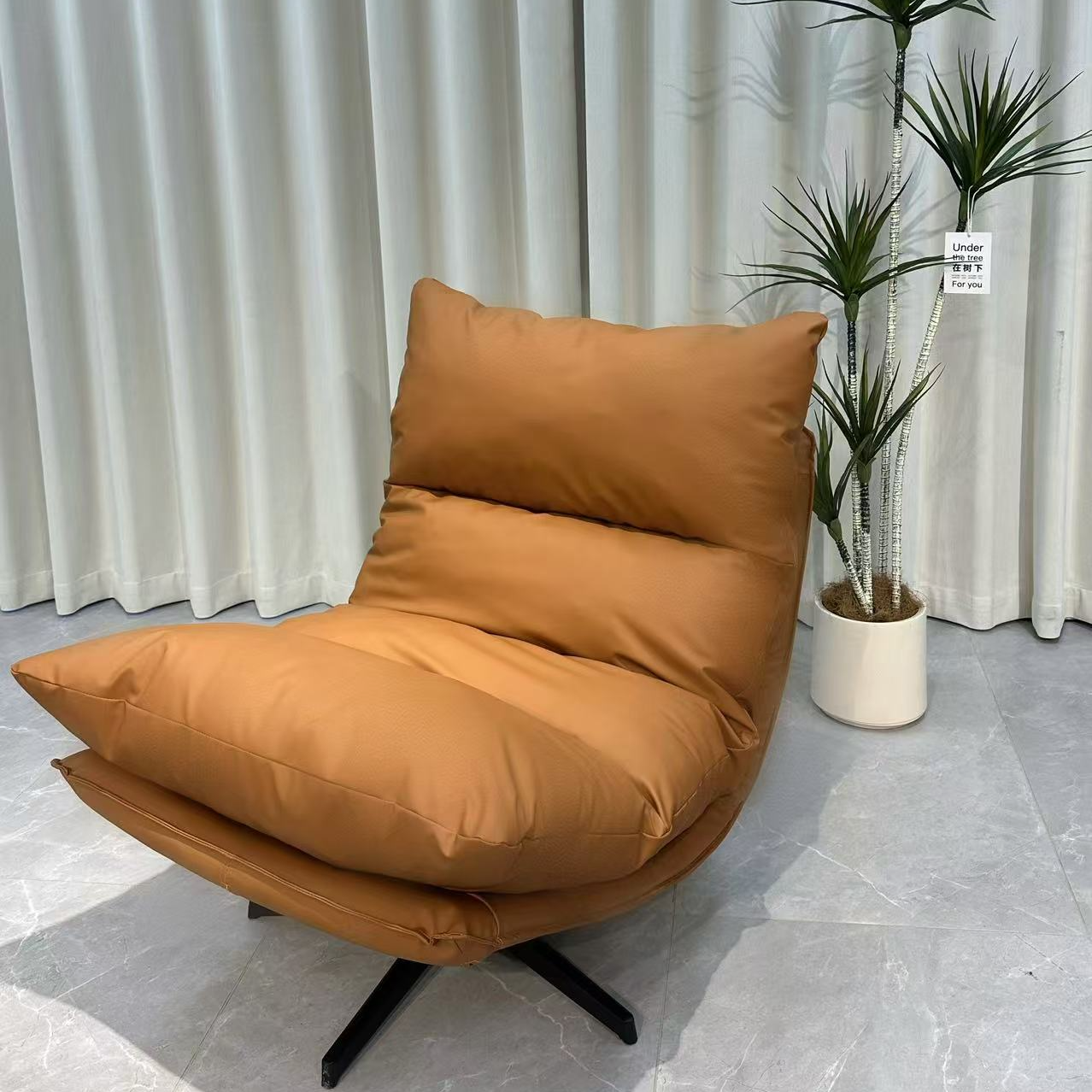 月亮船沙发椅轻奢休闲椅创意意式简约单人椅皮艺北欧极简旋转