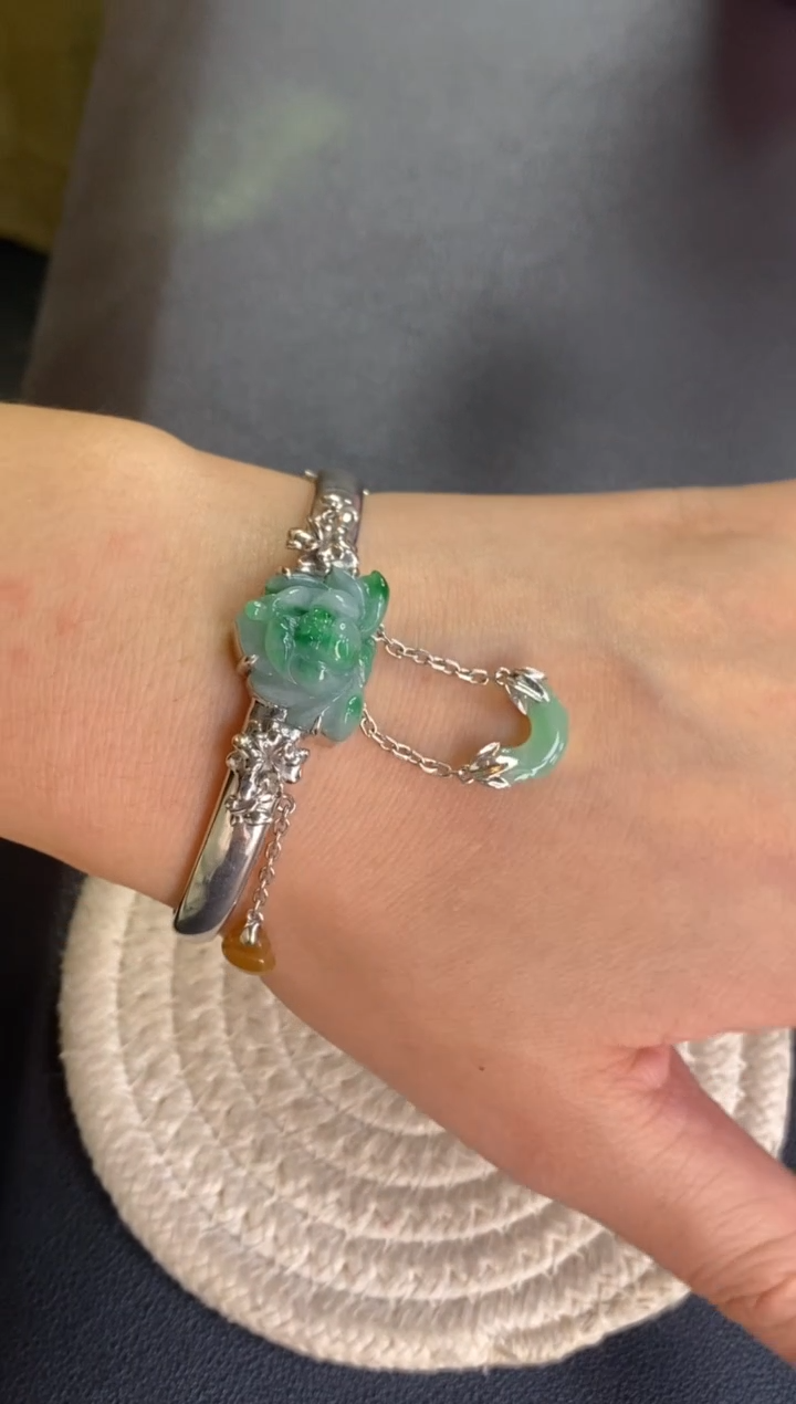 颈饰银S925镶嵌翡翠净货15454