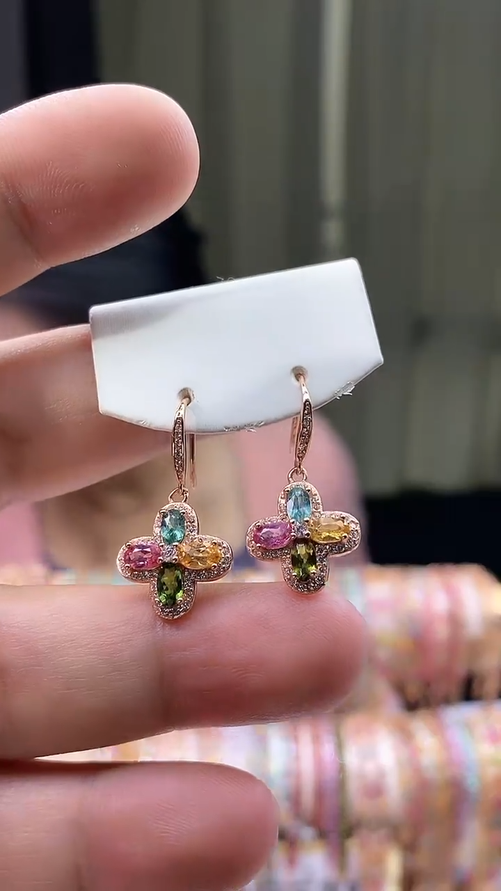 【闪购商品】碧玺耳钩2银S925镶嵌354354354345354