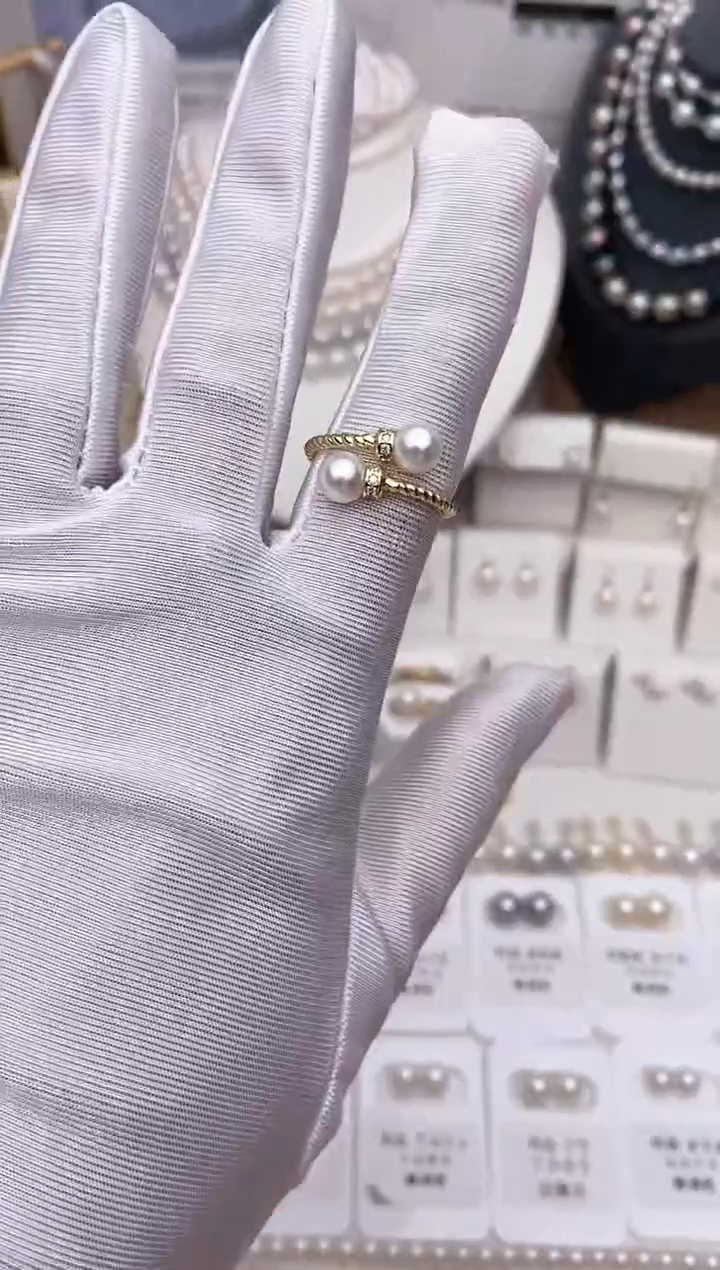 【闪购商品】海水珍珠戒指银S925镶嵌福利双珠戒指