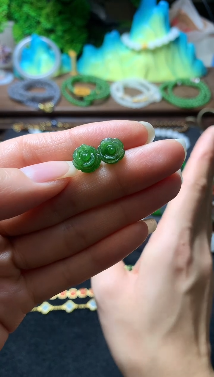 【闪购商品】和田玉耳饰银S925镶嵌耳钉