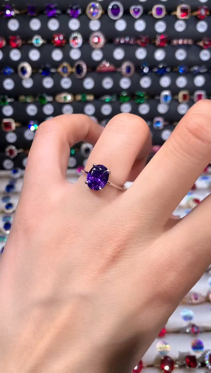 【闪购商品】水晶戒指银S925镶嵌紫水晶810白