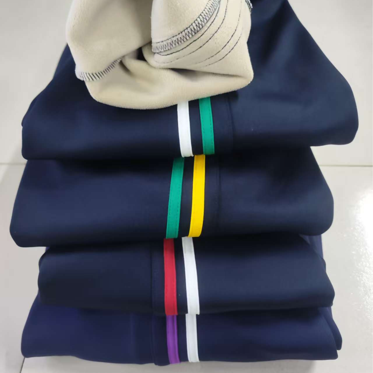 校服冬季加厚款双条彩色加绒加厚校服裤子双白条