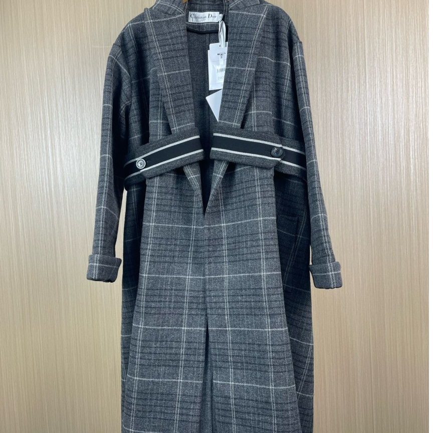 99新 DIOR/迪奥 千鸟格腰带重工大衣 36 12期免息 17195378