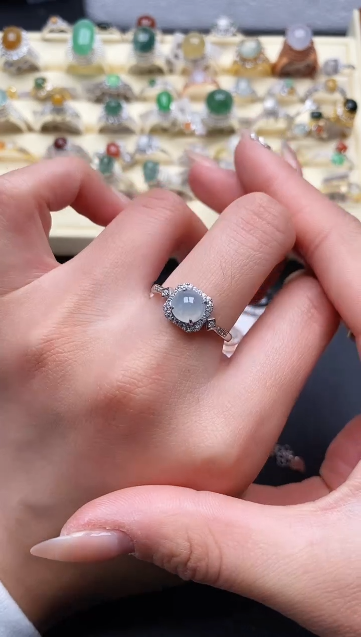 【闪购商品】翡翠戒指银S925镶嵌4444444+1