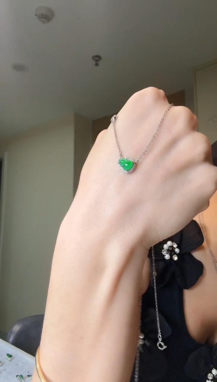 翡翠银S925镶嵌套链天然翡翠套链