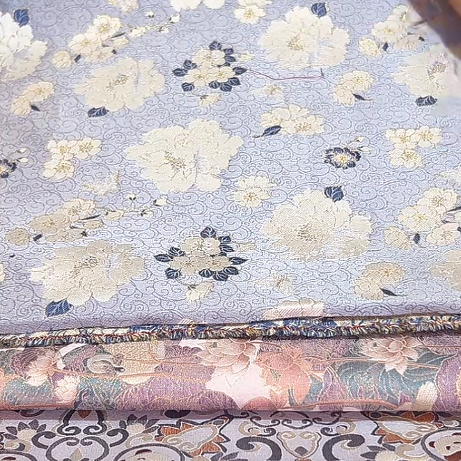 浅蓝山茶花吴罗丝绸面料用于手工DIY