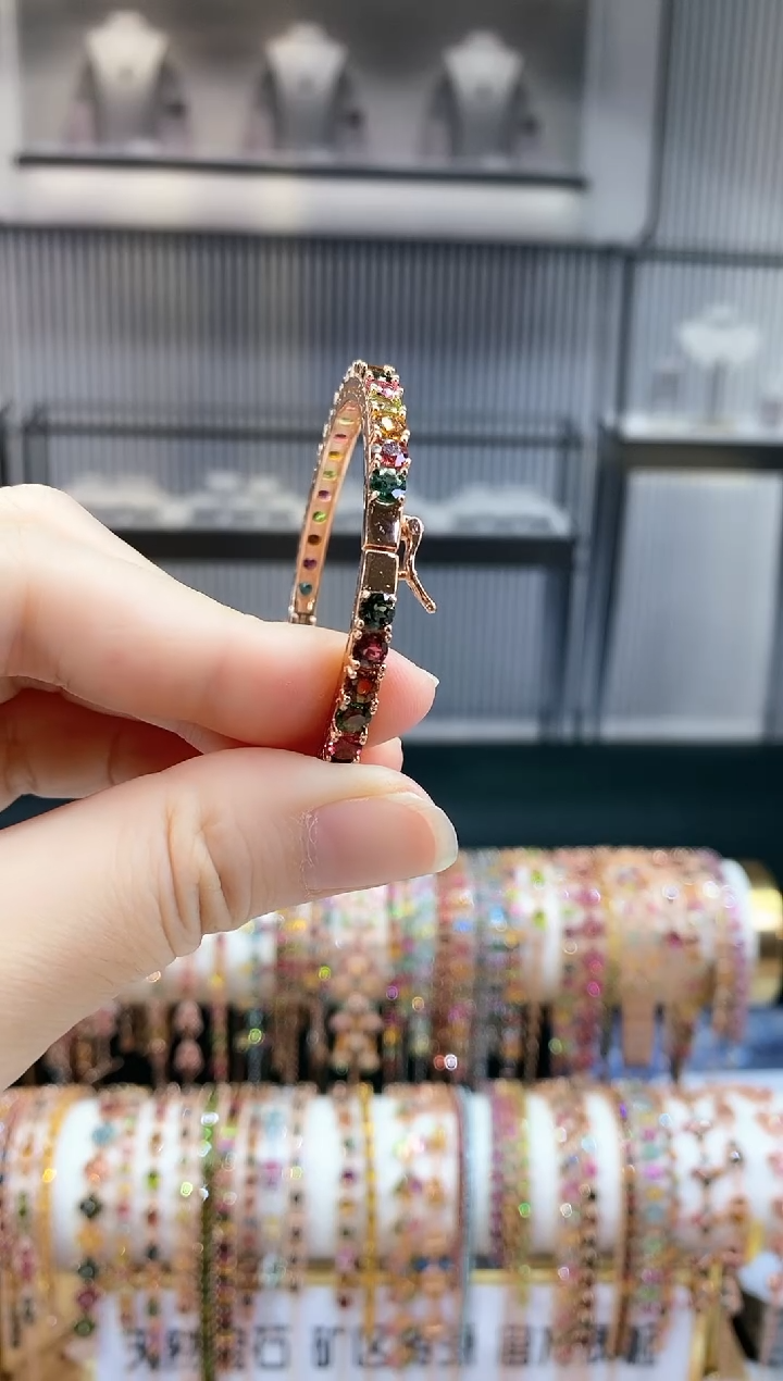 银S925镶嵌手镯碧玺354543453545