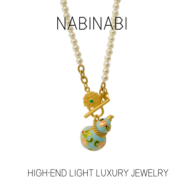 合金仿珍珠项链 2033新中式复古四叶草葫芦毛衣链高级感长款项链