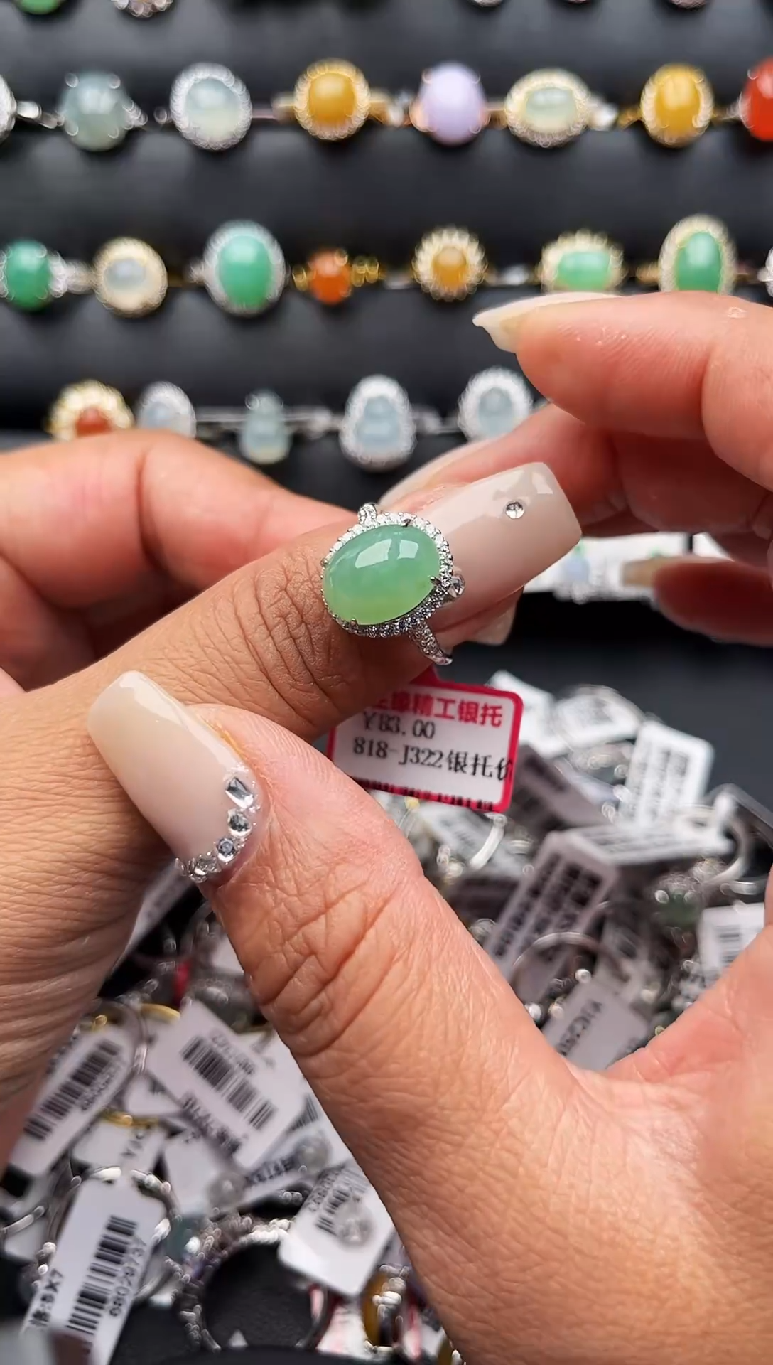 【闪购商品】翡翠戒指银S925镶嵌缅甸天然A货翡翠S925银镶嵌