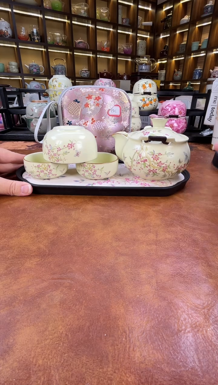 瓷片桃花宝瓶旅行+长方桃花盘