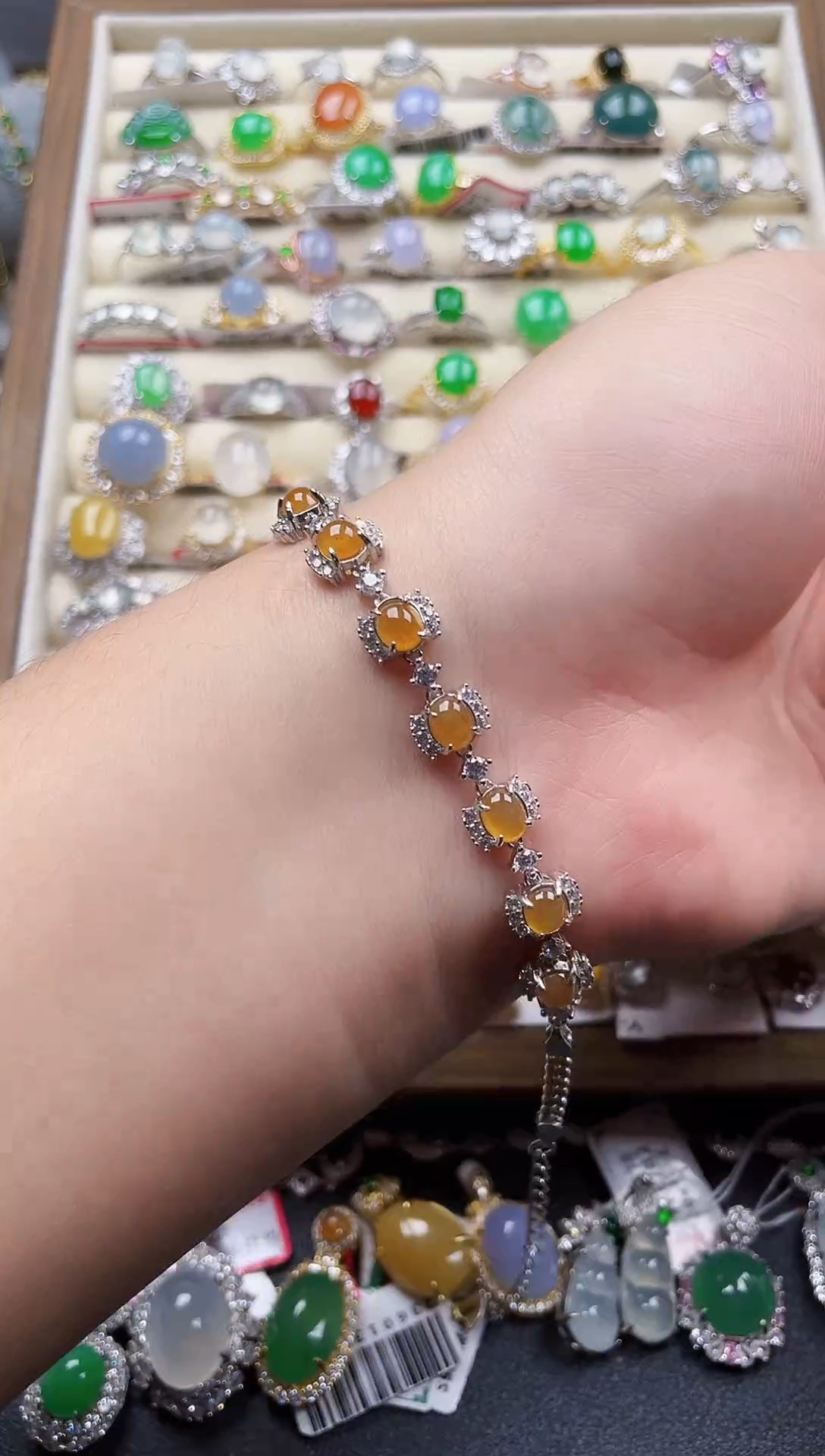 银S925镶嵌手链翡翠190