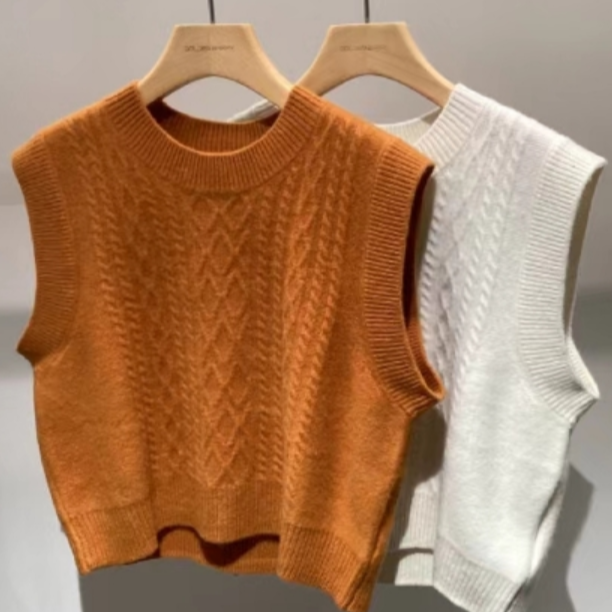 GOLDENBARRY|232080麻花纹毛织背心