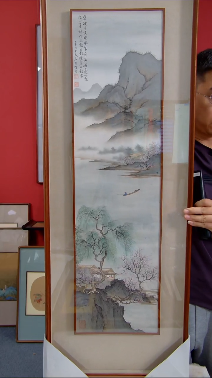 国画尹显周《春江独钓图》装裱123*44