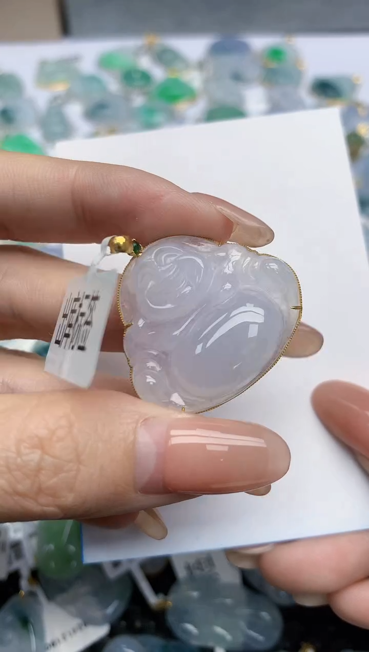 【闪购商品】翡翠挂件18K金镶嵌天然翡翠A货