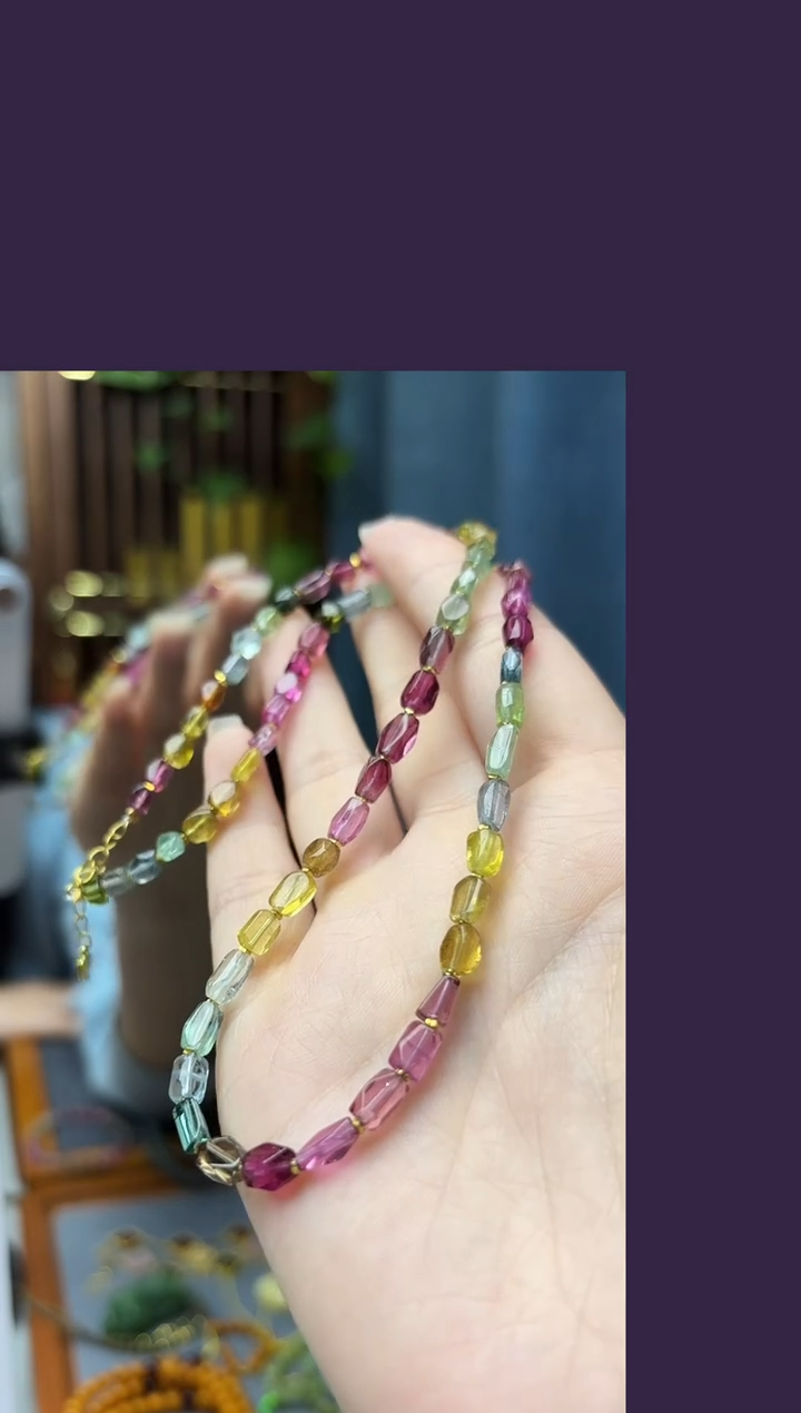 颈饰银S925镶嵌碧玺s925银碧玺随型项链QJG