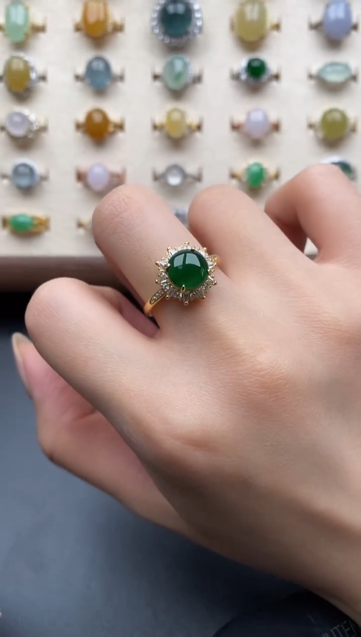 银S925镶嵌戒指翡翠一物一证一礼盒