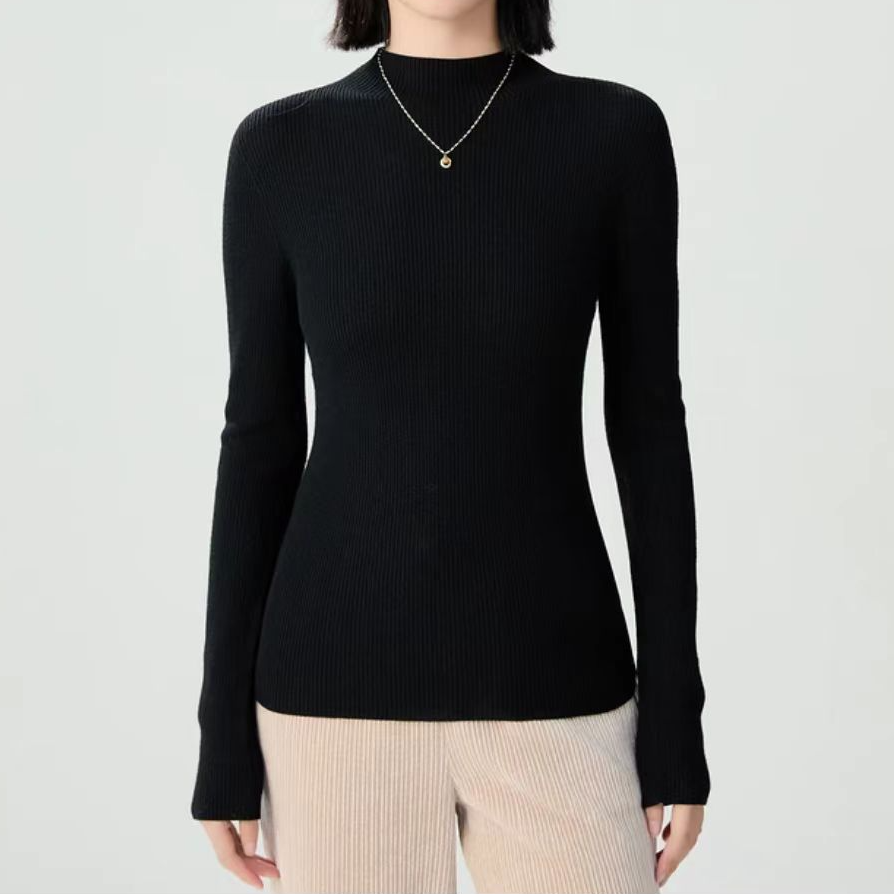 GIRDEAR/哥弟新款时尚百搭半高领竖坑条绵羊毛针织衫上衣1399770