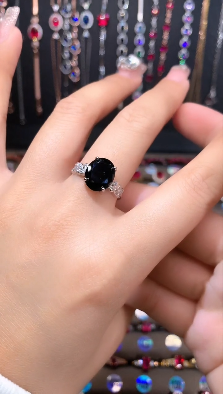 蓝宝石戒指银S925镶嵌银色9.11