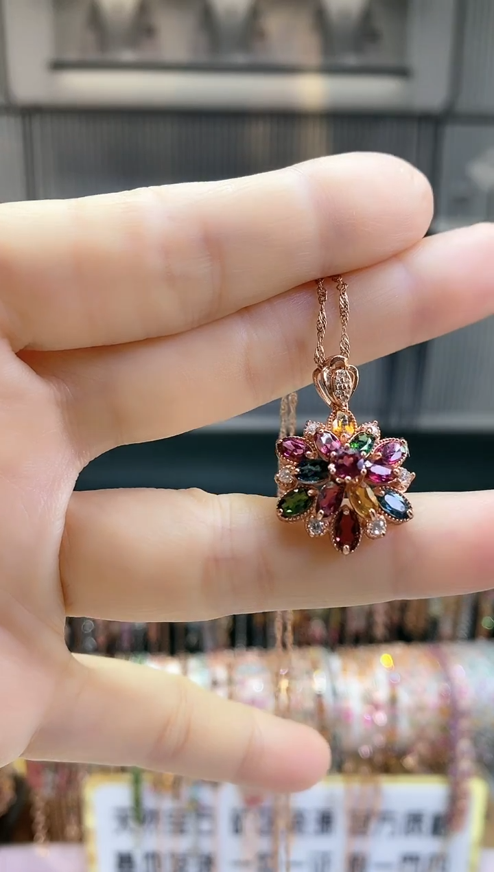 银S925镶嵌吊坠碧玺6666666666